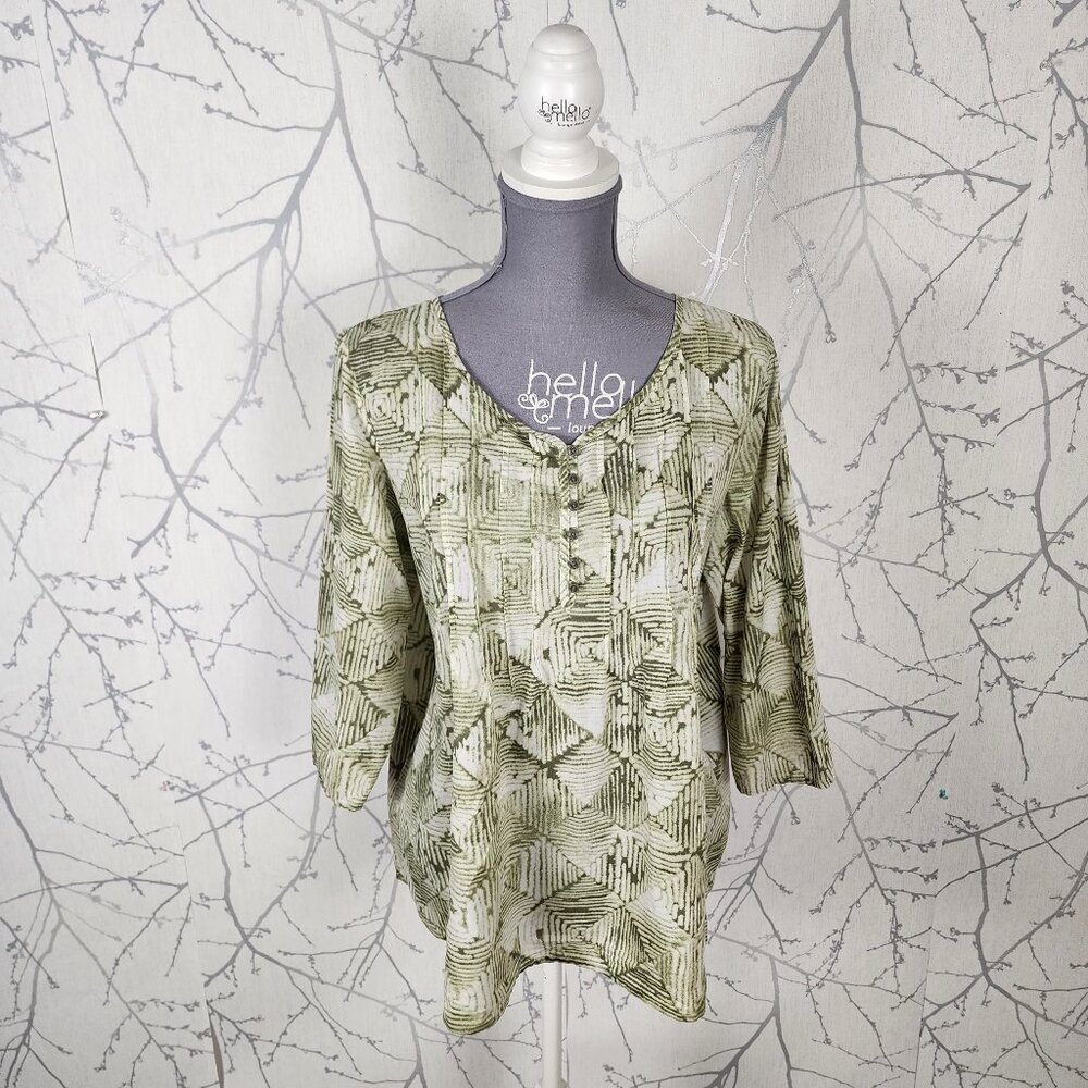 J. Jill Artsy Tribal Print 100% Cotton Round Neck Popover Blouse